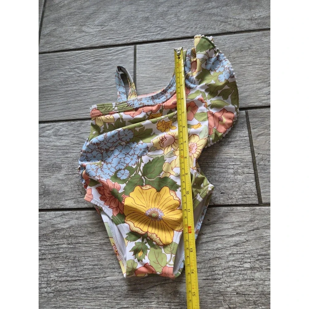 Janie and Jack Floral One-piece Swimsuit Girls 12-18m Ruffled Sleeve Pool UPF 50